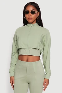 Trendy Lined Mock Neck Zip Front Crop Top