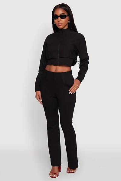Womens Pull On Pintuck Flared Pants, Black,
