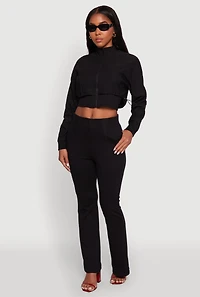 Womens Pull On Pintuck Flared Pants, Black,