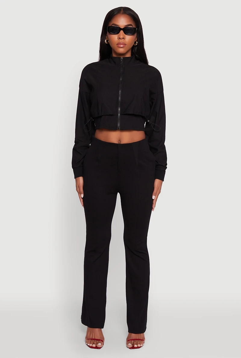 Womens Pull On Pintuck Flared Pants, Black,