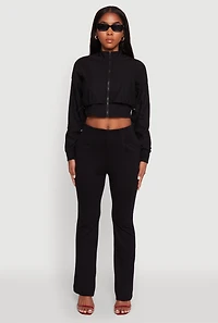 Womens Pull On Pintuck Flared Pants, Black,