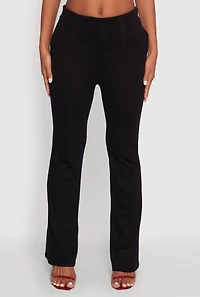 Womens Pull On Pintuck Flared Pants, Black,