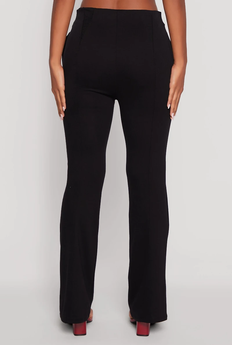 Womens Pull On Pintuck Flared Pants, Black,