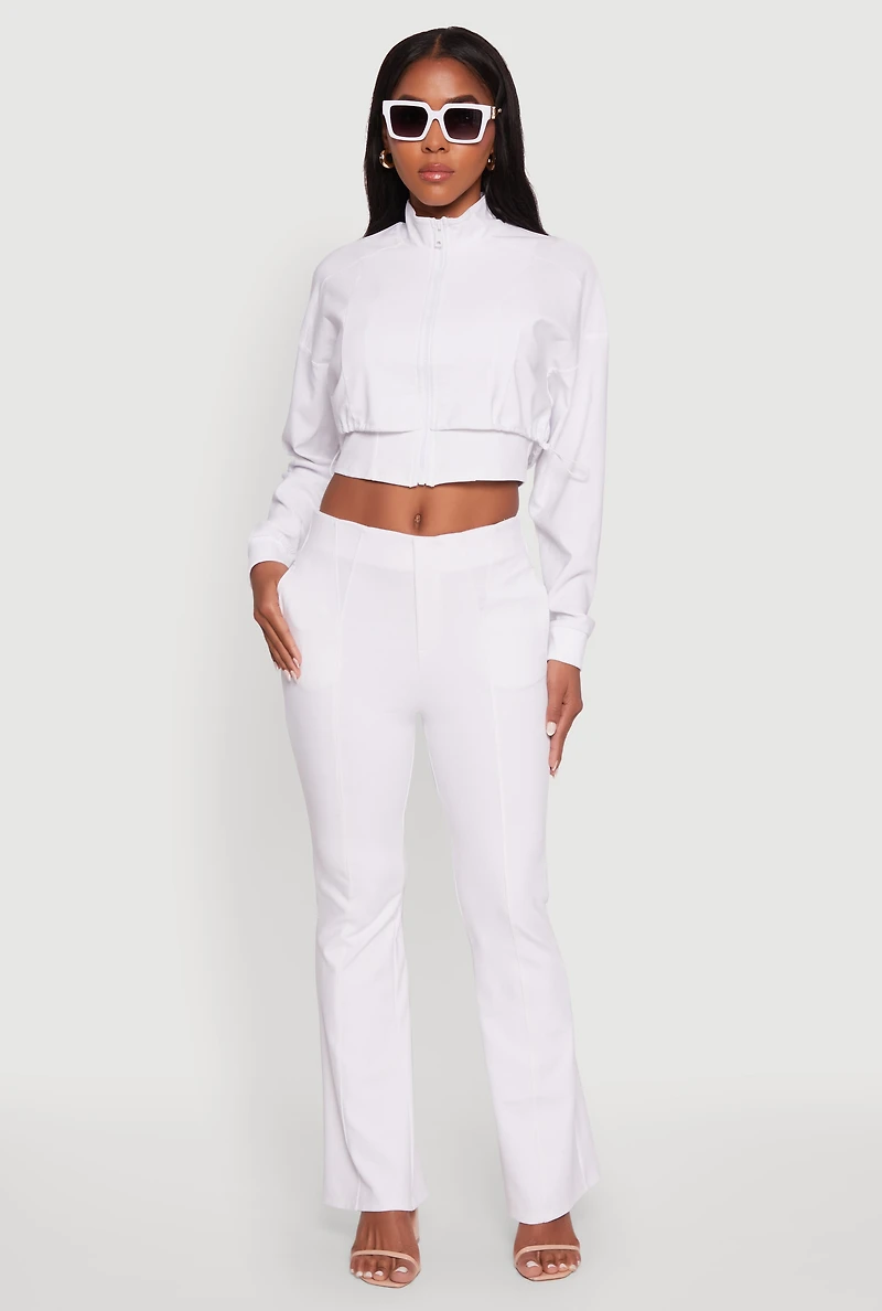 Womens Pull On Pintuck Flared Pants, White, Size L