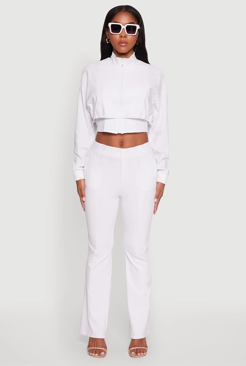 Womens Pull On Pintuck Flared Pants, White, Size L