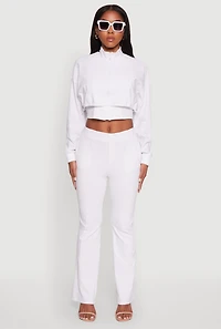 Womens Pull On Pintuck Flared Pants, White, Size L