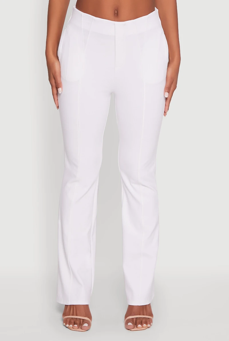 Womens Pull On Pintuck Flared Pants, White, Size M