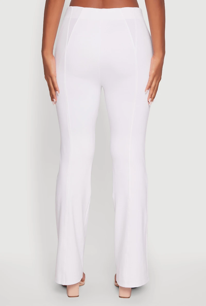 Womens Pull On Pintuck Flared Pants, White, Size M