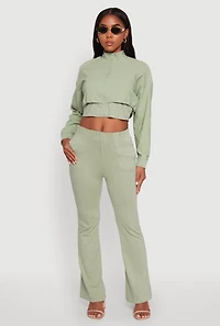 Womens Pull On Pintuck Flared Pants, Green, Size S