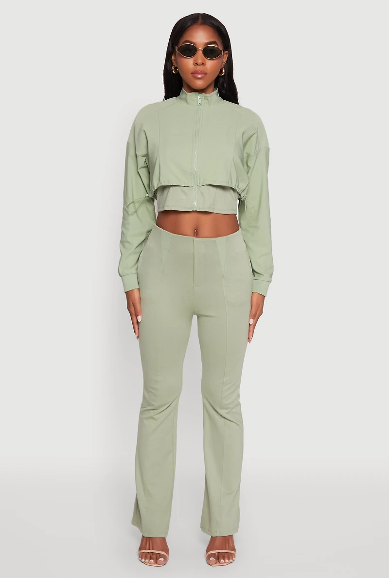 Womens Pull On Pintuck Flared Pants, Green, Size S