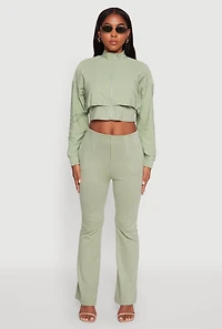 Womens Pull On Pintuck Flared Pants, Green, Size S