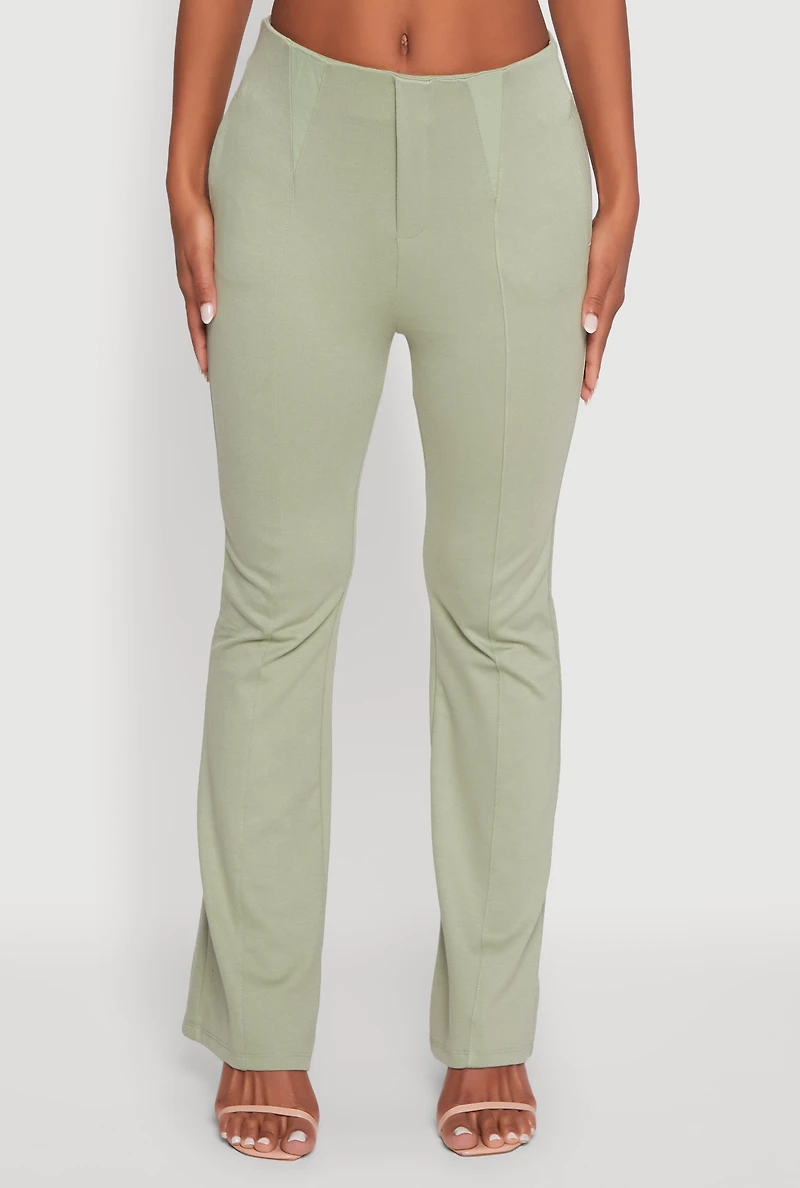 Womens Pull On Pintuck Flared Pants, Green, Size S