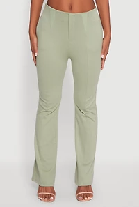 Womens Pull On Pintuck Flared Pants, Green, Size L