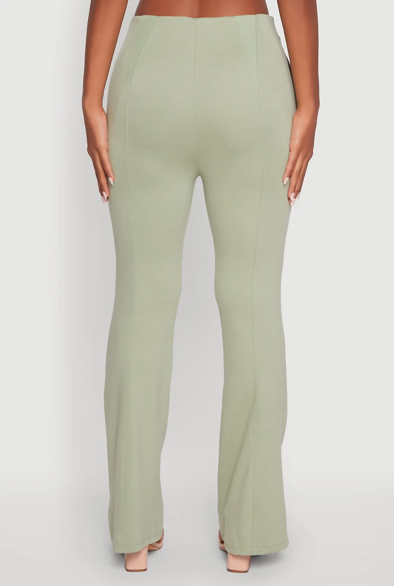 Womens Pull On Pintuck Flared Pants, Green, Size L