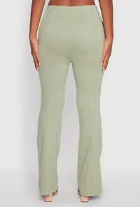 Womens Pull On Pintuck Flared Pants, Green, Size L