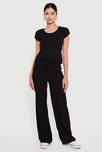 Pintuck Drawstring Waist Straight Leg Pants