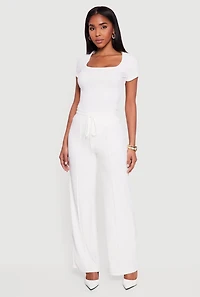 Pintuck Drawstring Waist Straight Leg Pants