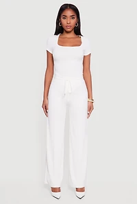 Pintuck Drawstring Waist Straight Leg Pants