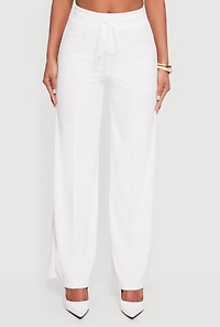 Pintuck Drawstring Waist Straight Leg Pants