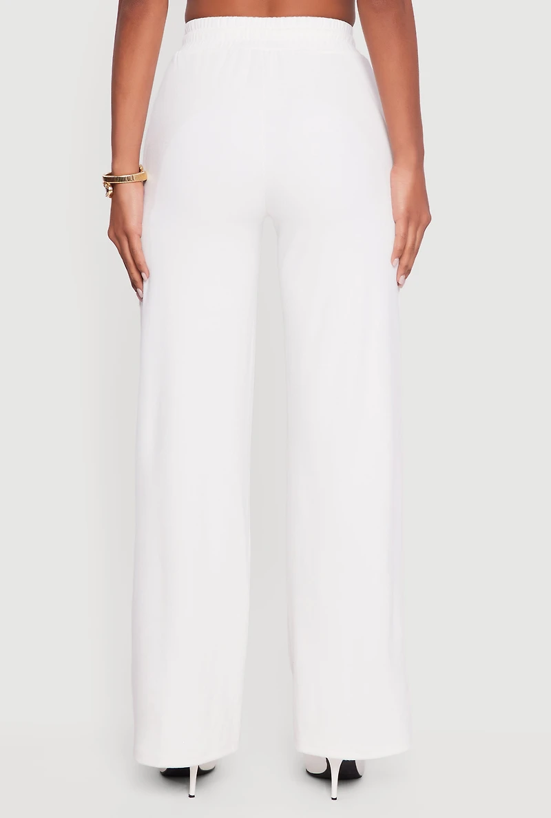 Pintuck Drawstring Waist Straight Leg Pants
