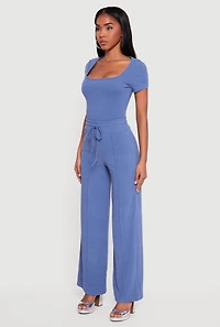 Womens Pintuck Drawstring Waist Straight Leg Pants,