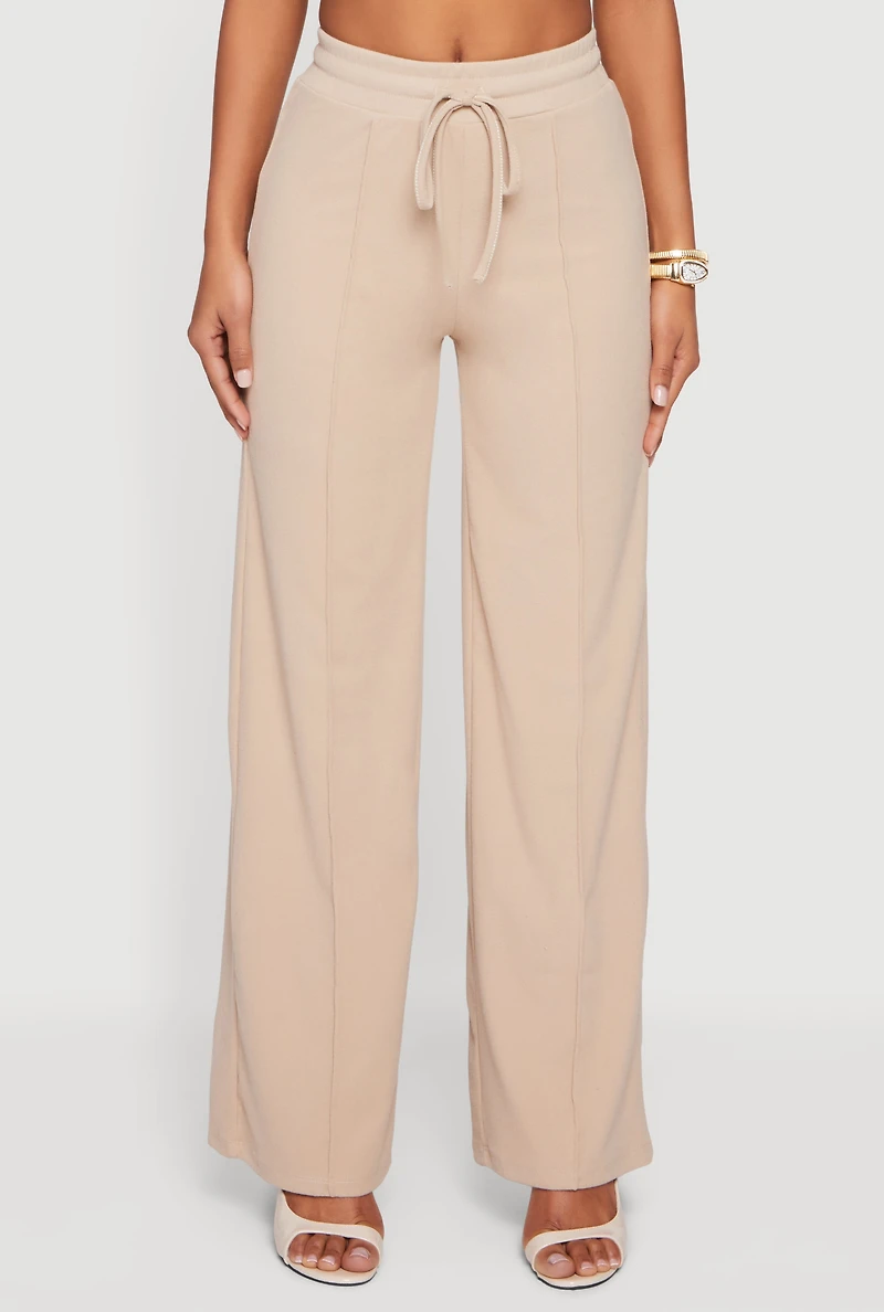 Pintuck Drawstring Waist Straight Leg Pants