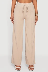 Pintuck Drawstring Waist Straight Leg Pants
