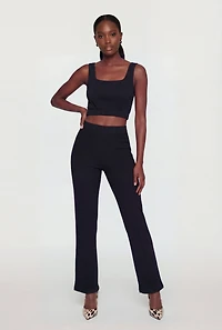 High Waisted Textured Knit Pintuck Pants