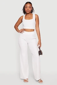 High Waisted Textured Knit Pintuck Pants