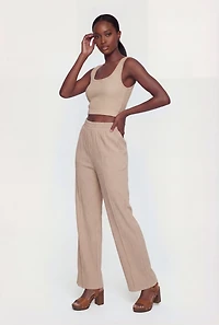 High Waisted Textured Knit Pintuck Pants