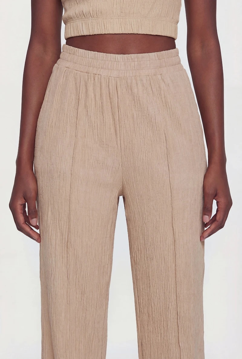 High Waisted Textured Knit Pintuck Pants