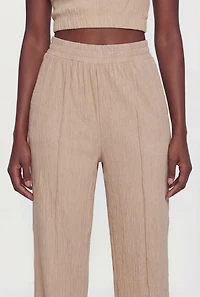 High Waisted Textured Knit Pintuck Pants