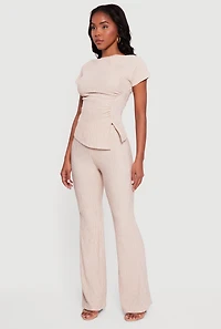 Textured Knit Pull On Slim Leg Pants