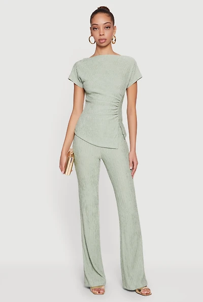 Textured Knit Pull On Slim Leg Pants