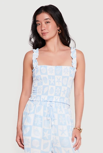 Starfish Patterned Smocked Tank Top