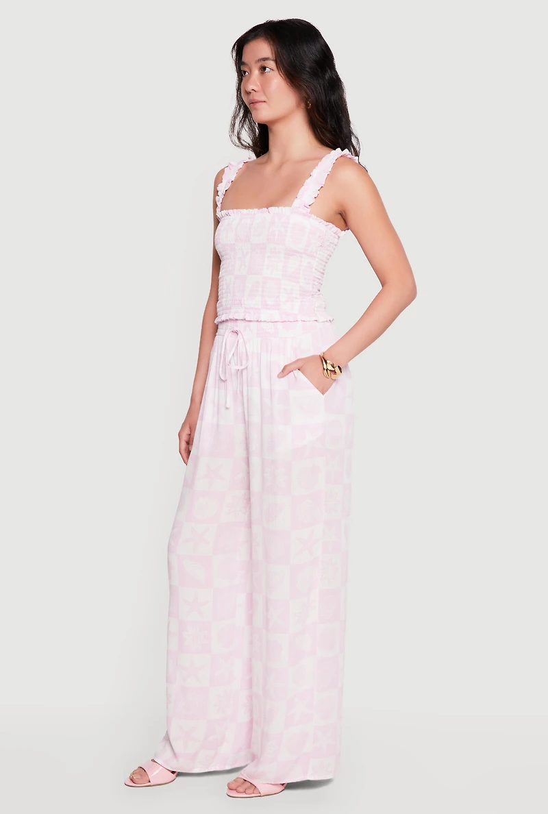 Starfish Patterned Smocked Waist Pull On Pants