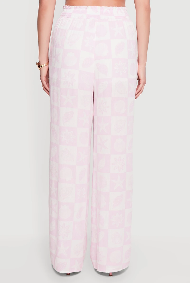 Starfish Patterned Smocked Waist Pull On Pants