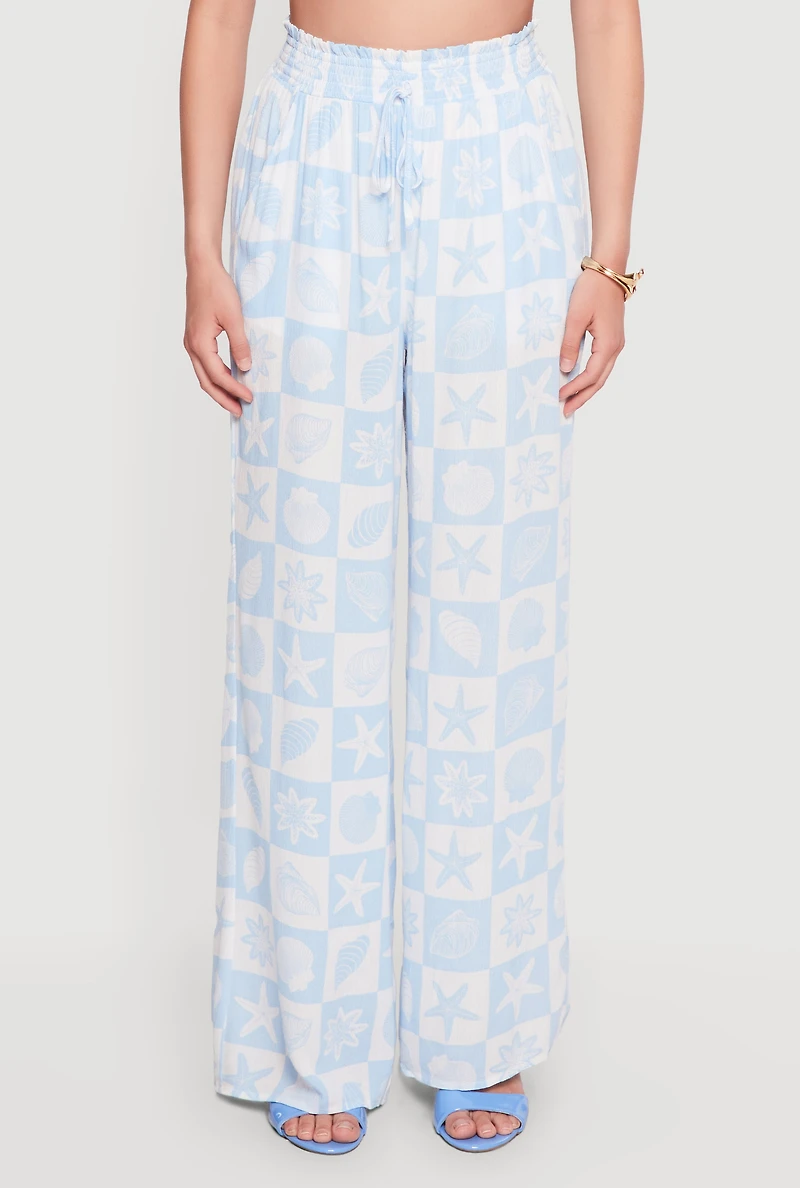 Starfish Patterned Smocked Waist Pull On Pants