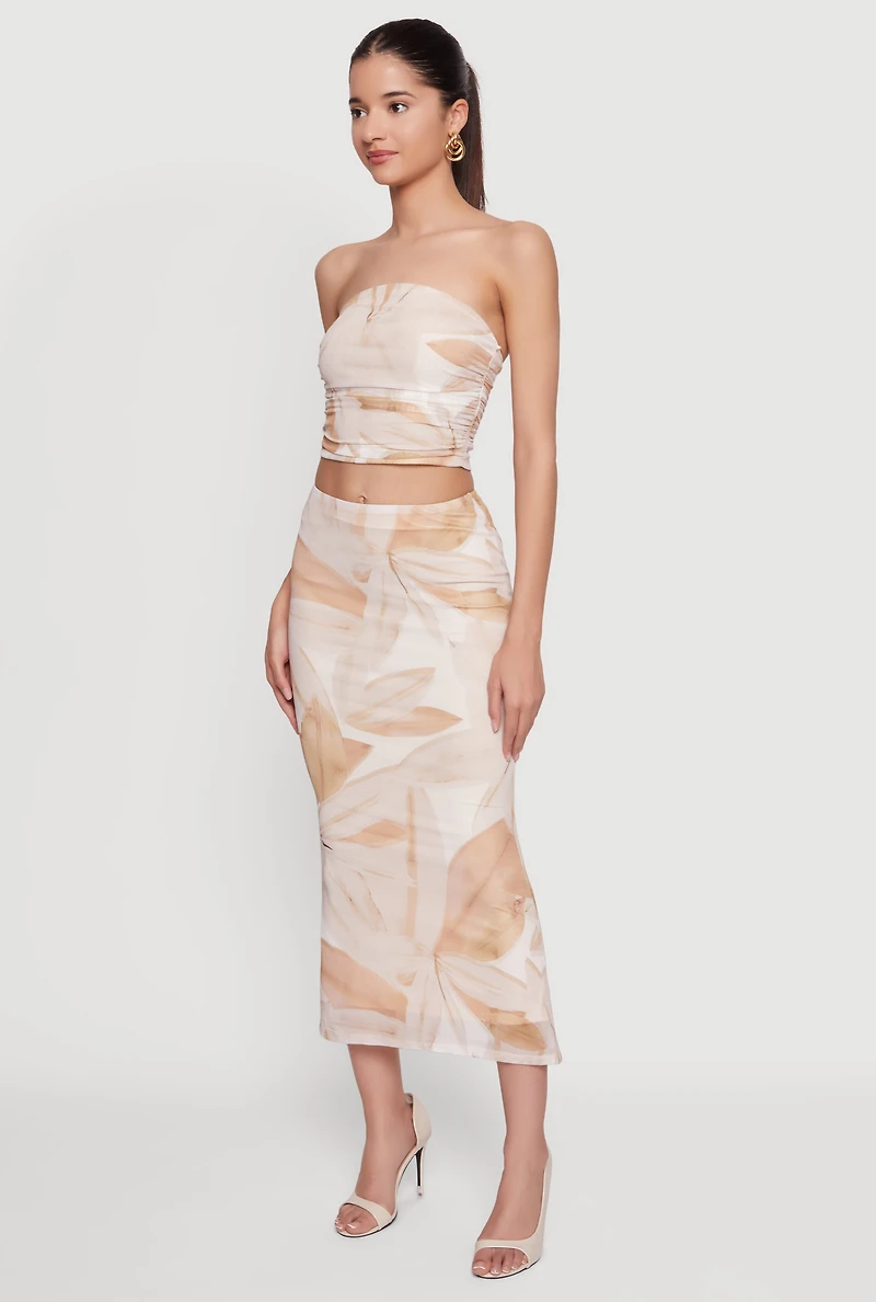 Patterned Mesh High Waisted Maxi Skirt