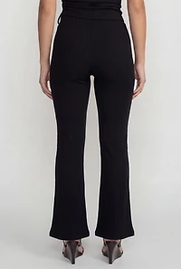 High Waisted Ribbed Knit Pull On Flare Pants