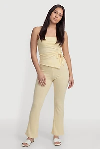 High Waisted Ribbed Knit Pull On Flare Pants