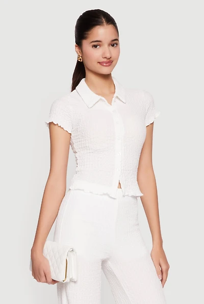 Textured Knit Button Front Shirt