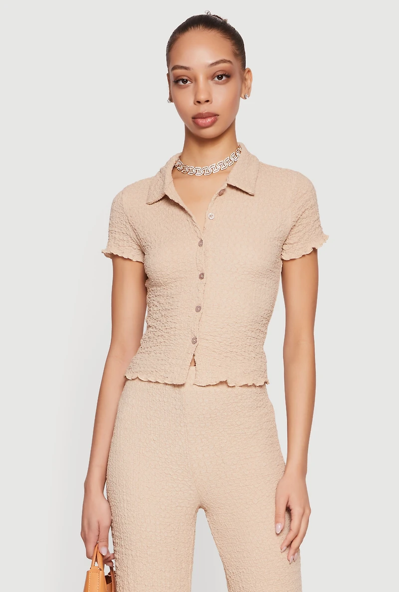 Textured Knit Button Front Shirt