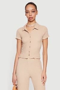 Textured Knit Button Front Shirt