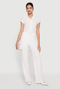 High Waisted Textured Knit Dress Pants