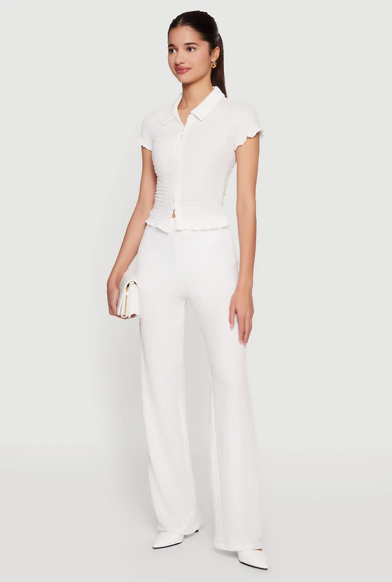 High Waisted Textured Knit Dress Pants