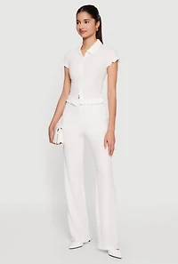 High Waisted Textured Knit Dress Pants