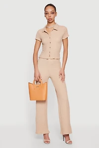 High Waisted Textured Knit Dress Pants