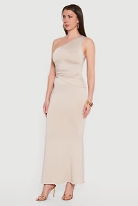 Metallic Detail Ruched Side One Shoulder Top