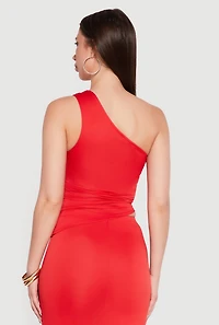 Metallic Detail Ruched Side One Shoulder Top